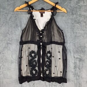Womens Top Small Black Babydoll Sheer Whimsigoth Witchy Ruffle Fairy Grunge Mesh
